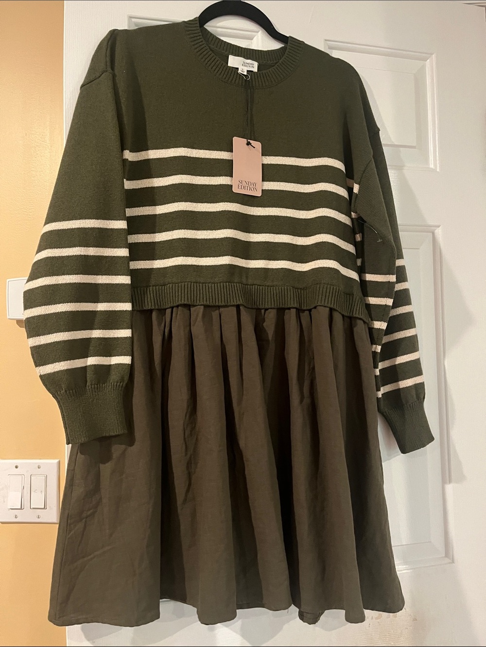 Olive Stripe Sweater Dress